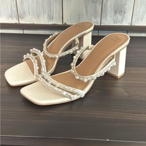 Elegant Cream Pearl-Embellished Women's Heels